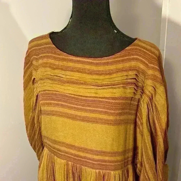 FREE PEOPLE XS Women Brown Gauze Stripe Dress Mini Full
Balloon Sleeve-EUC - Picture 6 of 13
